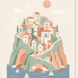 A cliffside village — Minimalist Poster