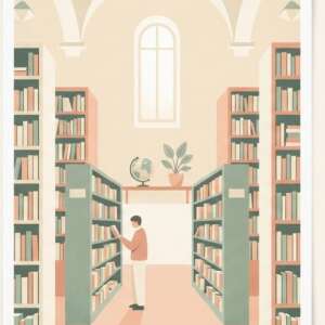 A library with tall shelves — Minimalist Poster