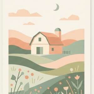 A meadow with a barn — Minimalist Poster