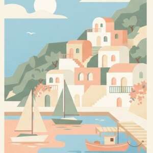 Greek Harbor — Minimalist Poster