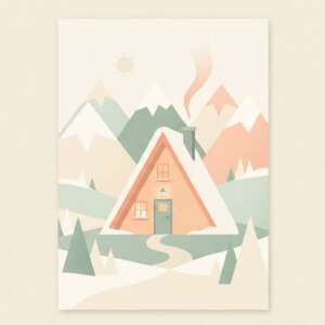 Snowy Cabin — Minimalist Poster